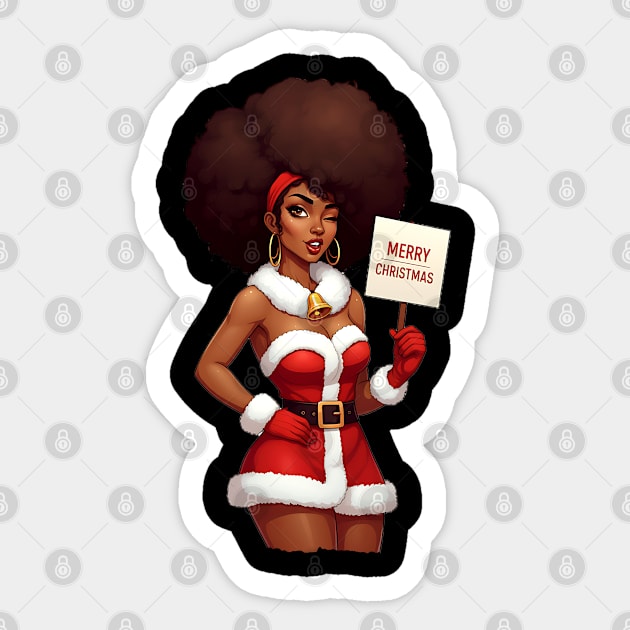 Afro Santa Babe, Black Woman Santa Sticker by UrbanLifeApparel